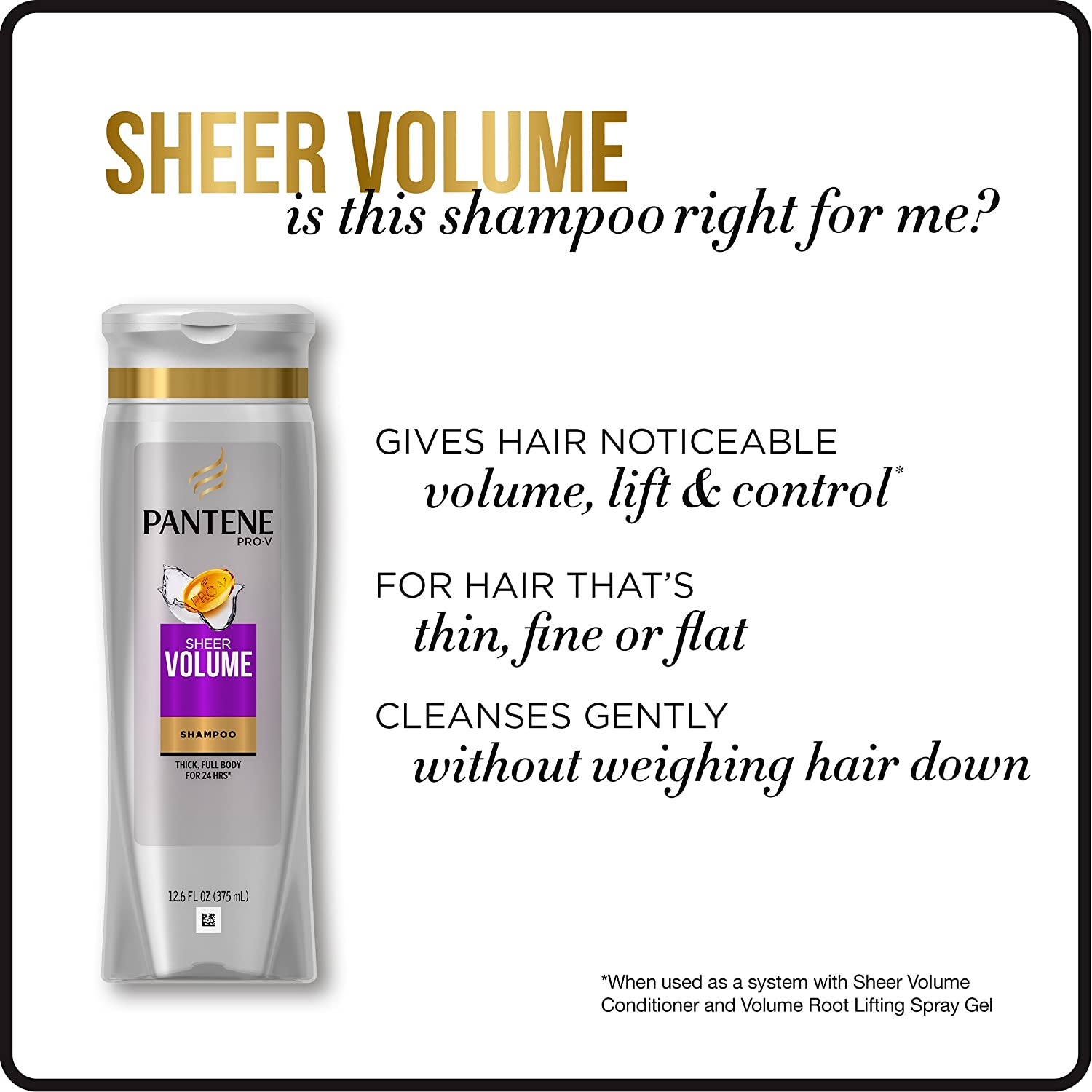 Pantene Volumizing Shampoo and Sulfate Free Conditioner for Fine Hair, Sheer Volume, 25.4 Fl Oz (Pac