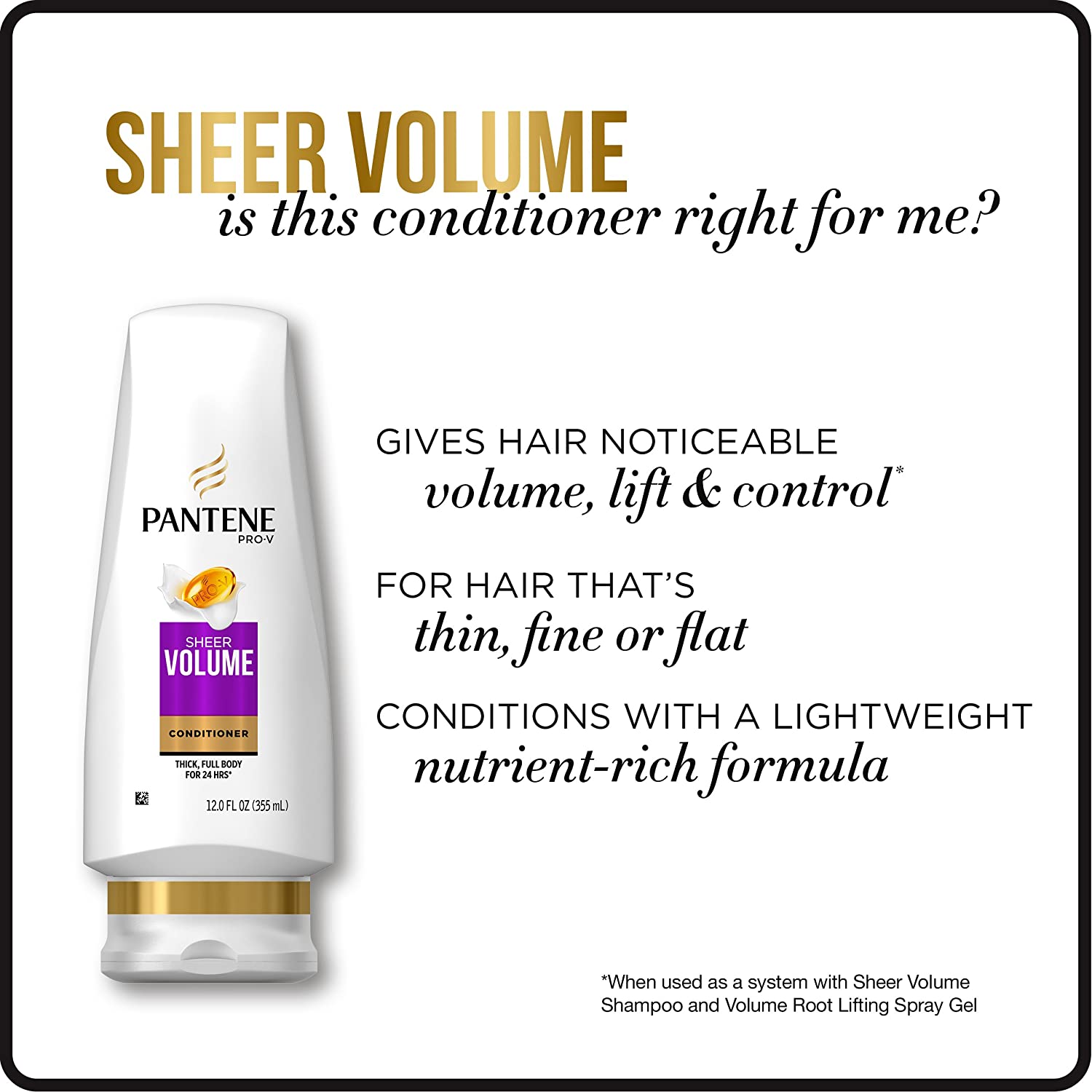 Pantene Volumizing Shampoo and Sulfate Free Conditioner for Fine Hair, Sheer Volume, 25.4 Fl Oz (Pac