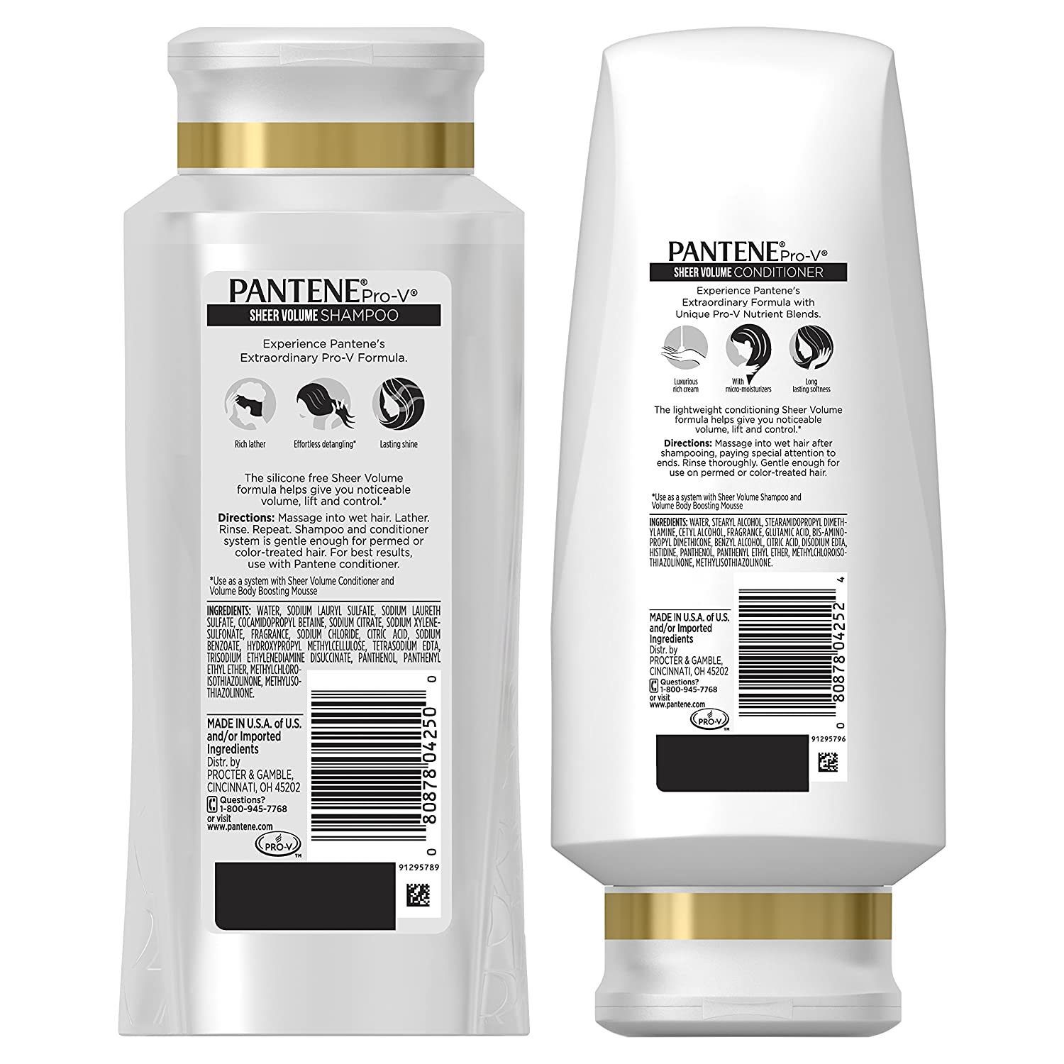 Pantene Volumizing Shampoo and Sulfate Free Conditioner for Fine Hair, Sheer Volume, 25.4 Fl Oz (Pac