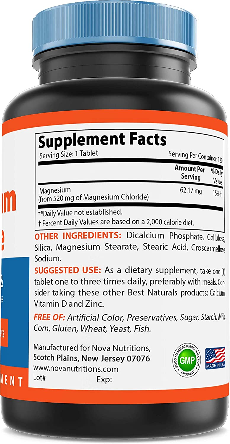 Nova Nutritions Magnesium Chloride 520mg - Supports Healthy Nervous System - 120 Tablets
