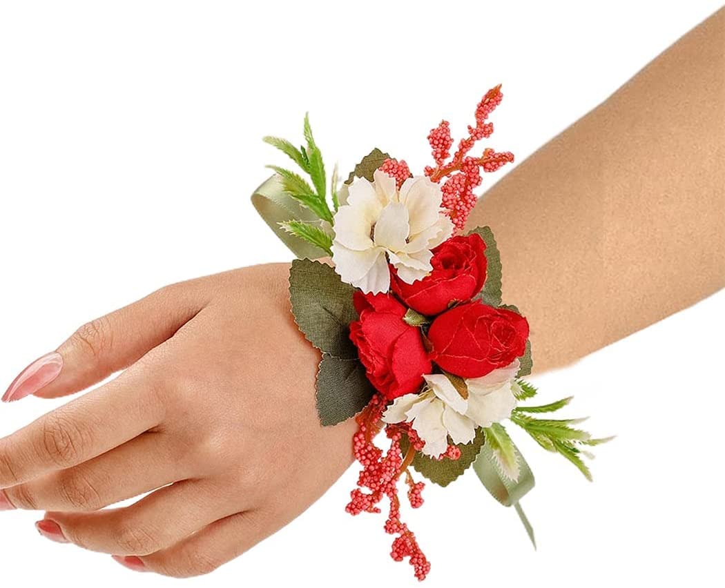 Campsis Wedding Wrist Flower Corsage Red Handmade Floarl Hand Flower Bride Bridal Artificial Wristle
