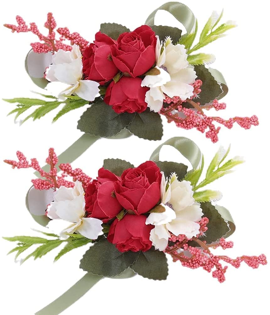 Campsis Wedding Wrist Flower Corsage Red Handmade Floarl Hand Flower Bride Bridal Artificial Wristle