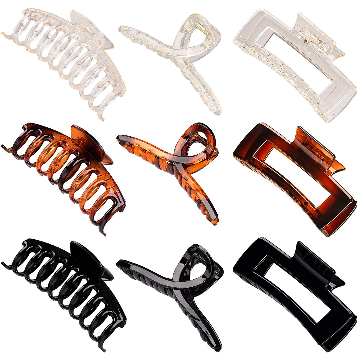 Whaline 9Pcs Large Hair Claw Clips 4.3Inch Hair Catch Clip Nonslip Jaw Clamp Clips Strong Hold Butte