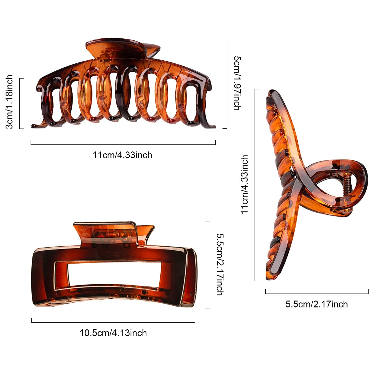 Whaline 9Pcs Large Hair Claw Clips 4.3Inch Hair Catch Clip Nonslip Jaw Clamp Clips Strong Hold Butte