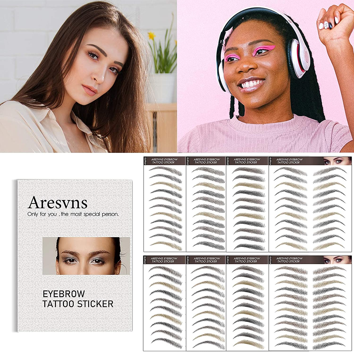 Aresvns 4D Eyebrow Tattoo 88 Pairs 4 Colors！Fake Eyebrows for Women,Multi Color Imitation Eyebrow 