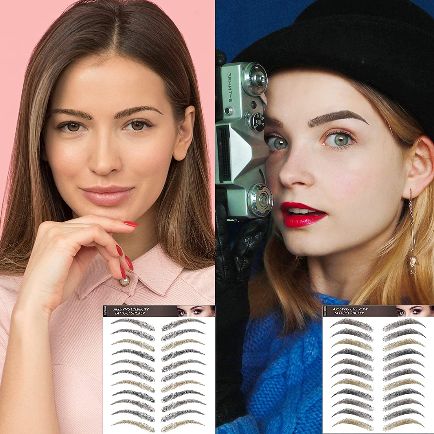 Aresvns 4D Eyebrow Tattoo 88 Pairs 4 Colors！Fake Eyebrows for Women,Multi Color Imitation Eyebrow 