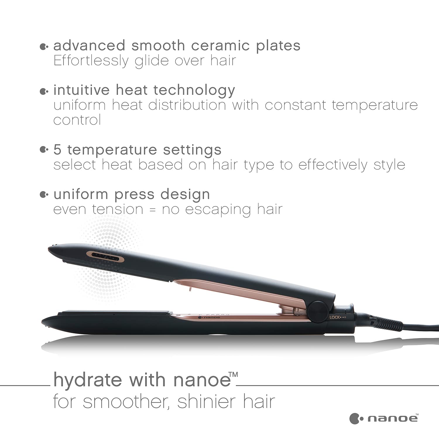 Panasonic nanoe 1” Flat Iron for Healthy, Shiny Hair, Hair Styling Iron with Ceramic Plates and In