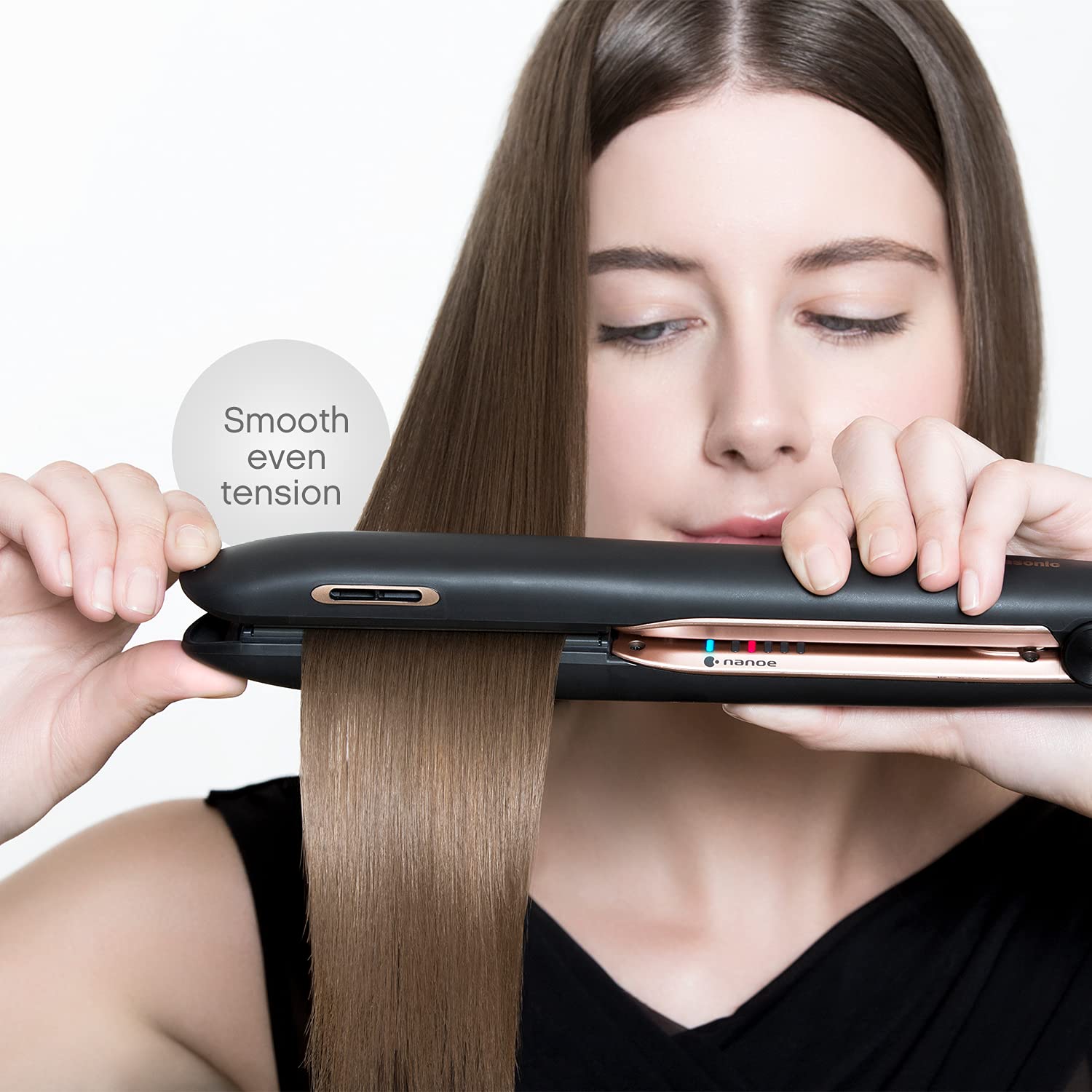 Panasonic nanoe 1” Flat Iron for Healthy, Shiny Hair, Hair Styling Iron with Ceramic Plates and In