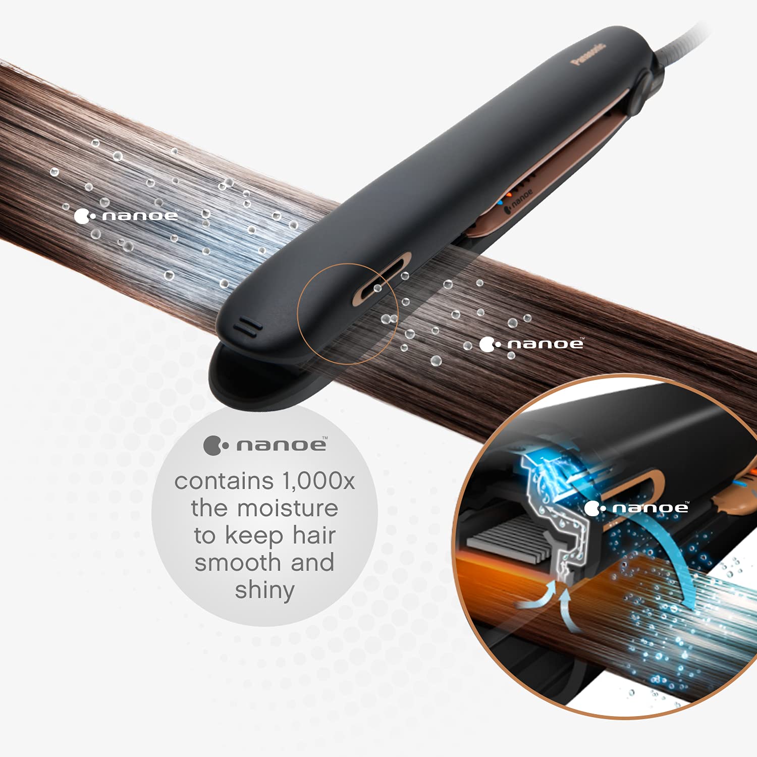 Panasonic nanoe 1” Flat Iron for Healthy, Shiny Hair, Hair Styling Iron with Ceramic Plates and In