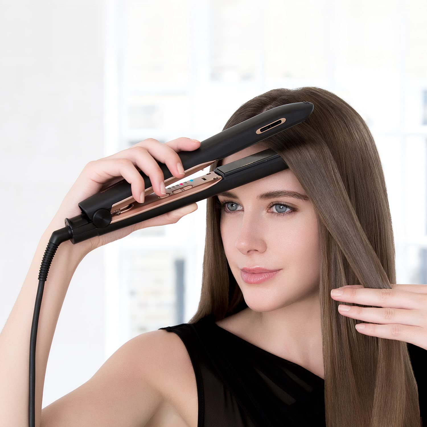Panasonic nanoe 1” Flat Iron for Healthy, Shiny Hair, Hair Styling Iron with Ceramic Plates and In