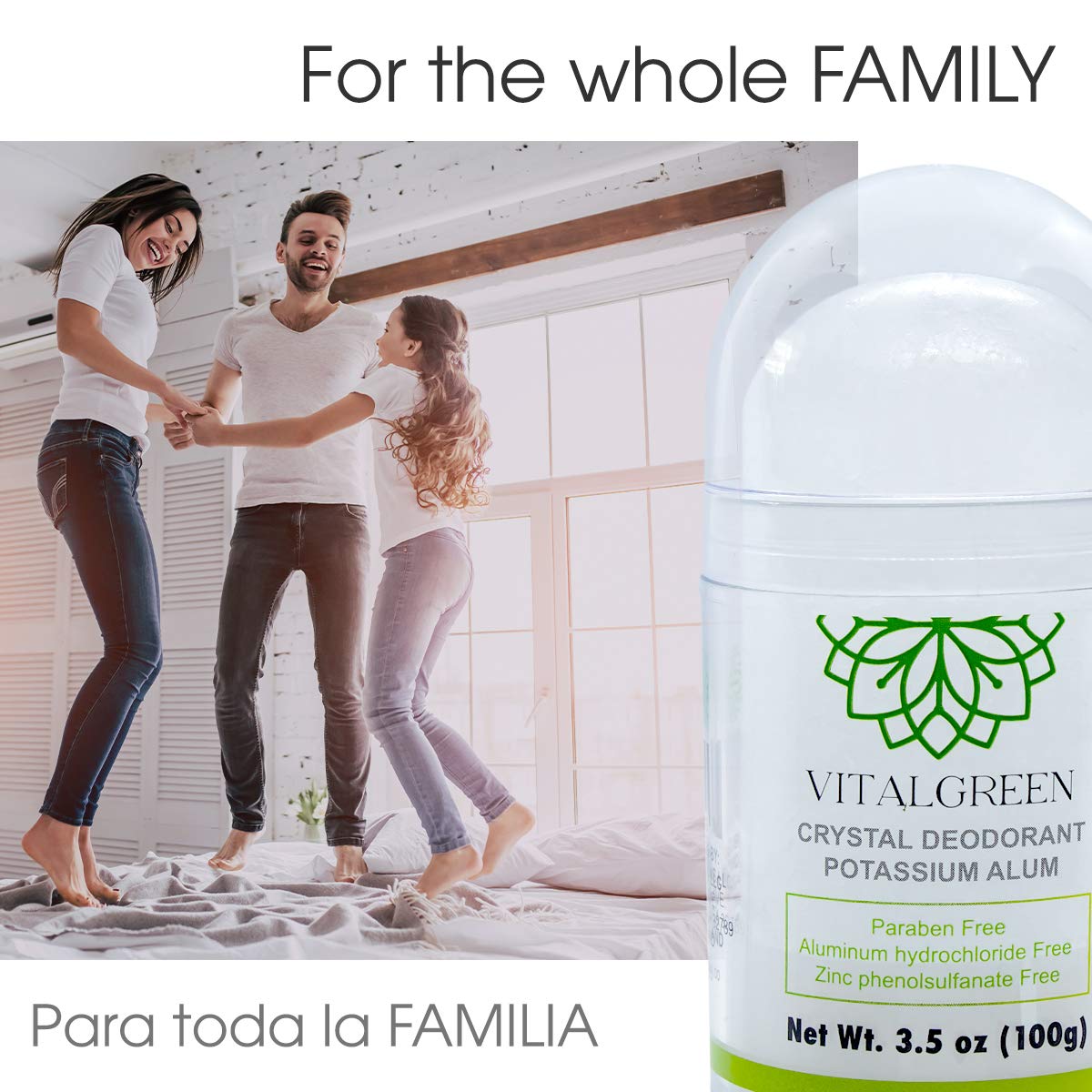 Vital Green Crystal Potassium Alum Deodorant Unscented Mineral