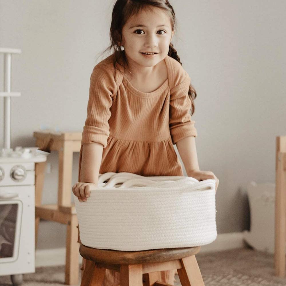 HAN-MM Storage Baskets Set of 5- Woven Basket Cotton Rope Bin, Small White Basket Organizer for Baby