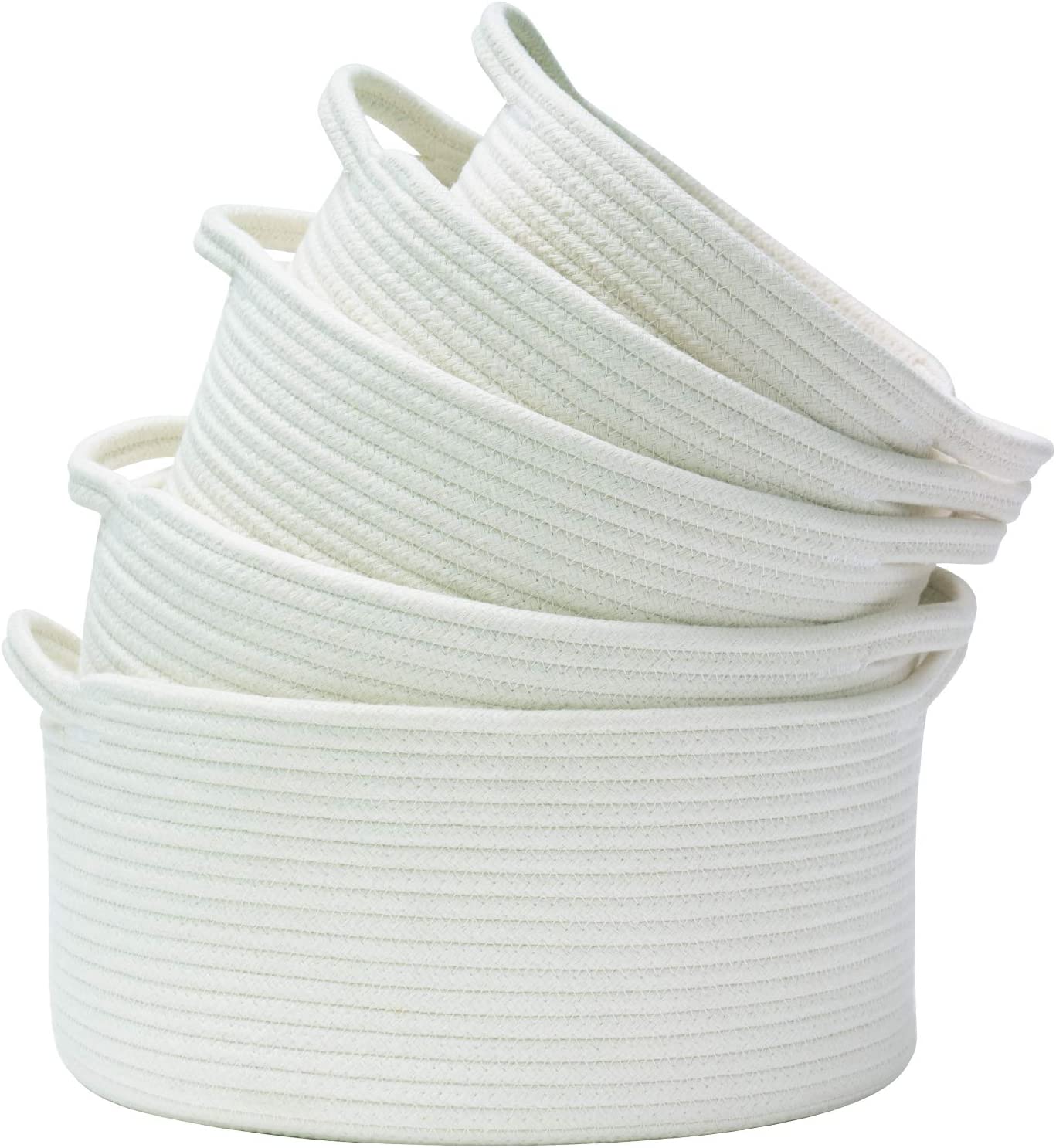 HAN-MM Storage Baskets Set of 5- Woven Basket Cotton Rope Bin, Small White Basket Organizer for Baby