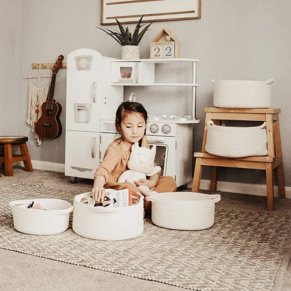 HAN-MM Storage Baskets Set of 5- Woven Basket Cotton Rope Bin, Small White Basket Organizer for Baby