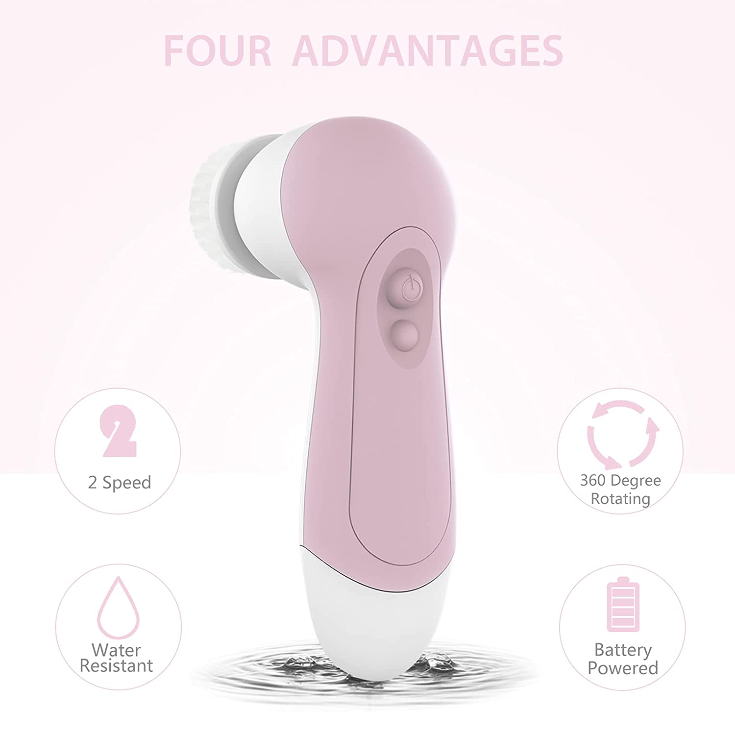 Waterproof Facial Cleansing Spin Brush Set with 3 Exfoliating Brush Heads - Complete Face Spa System