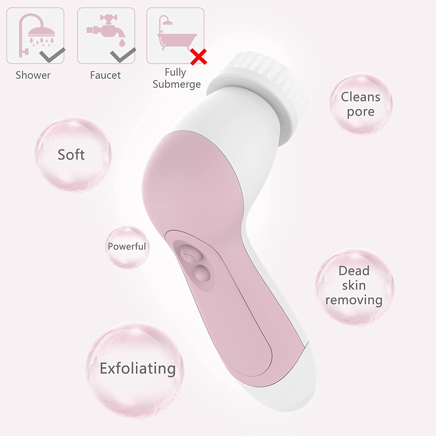 Waterproof Facial Cleansing Spin Brush Set with 3 Exfoliating Brush Heads - Complete Face Spa System
