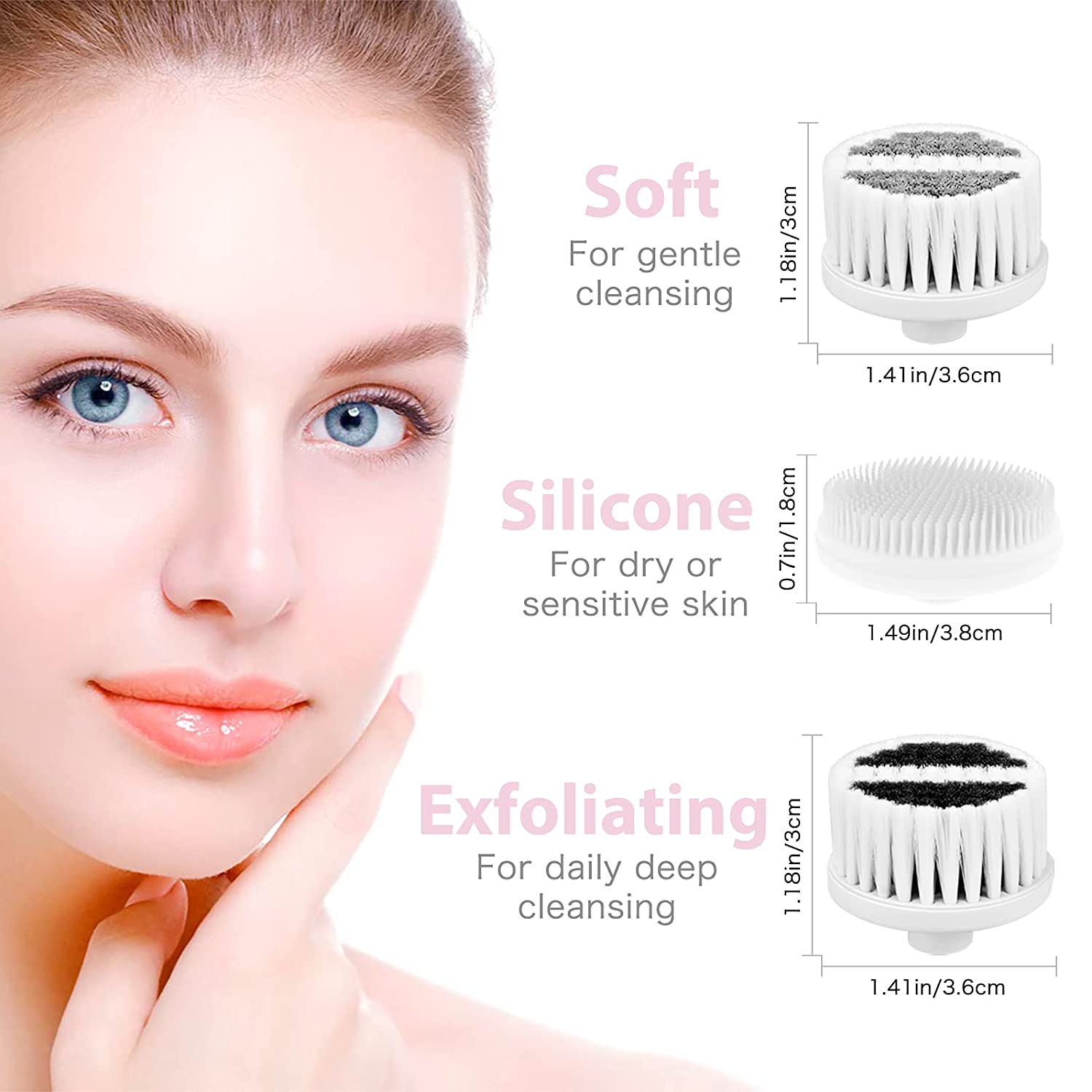 Waterproof Facial Cleansing Spin Brush Set with 3 Exfoliating Brush Heads - Complete Face Spa System