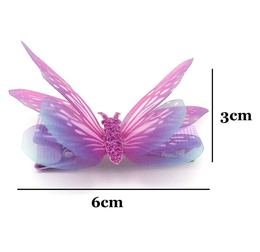 Liasun 6Pcs/pack 3D Colorful Organza Butterfly Hair Clips - Chiffon Fairy Wings - Ribbon Wrapped Cli
