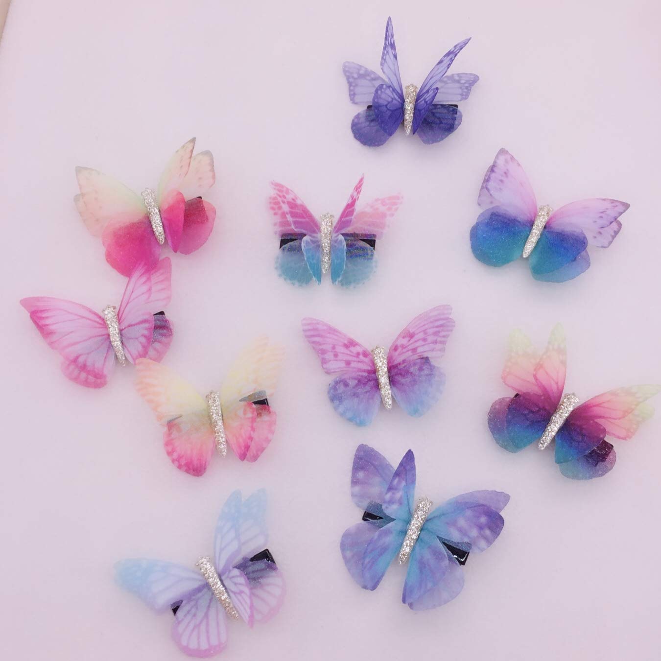 Liasun 6Pcs/pack 3D Colorful Organza Butterfly Hair Clips - Chiffon Fairy Wings - Ribbon Wrapped Cli