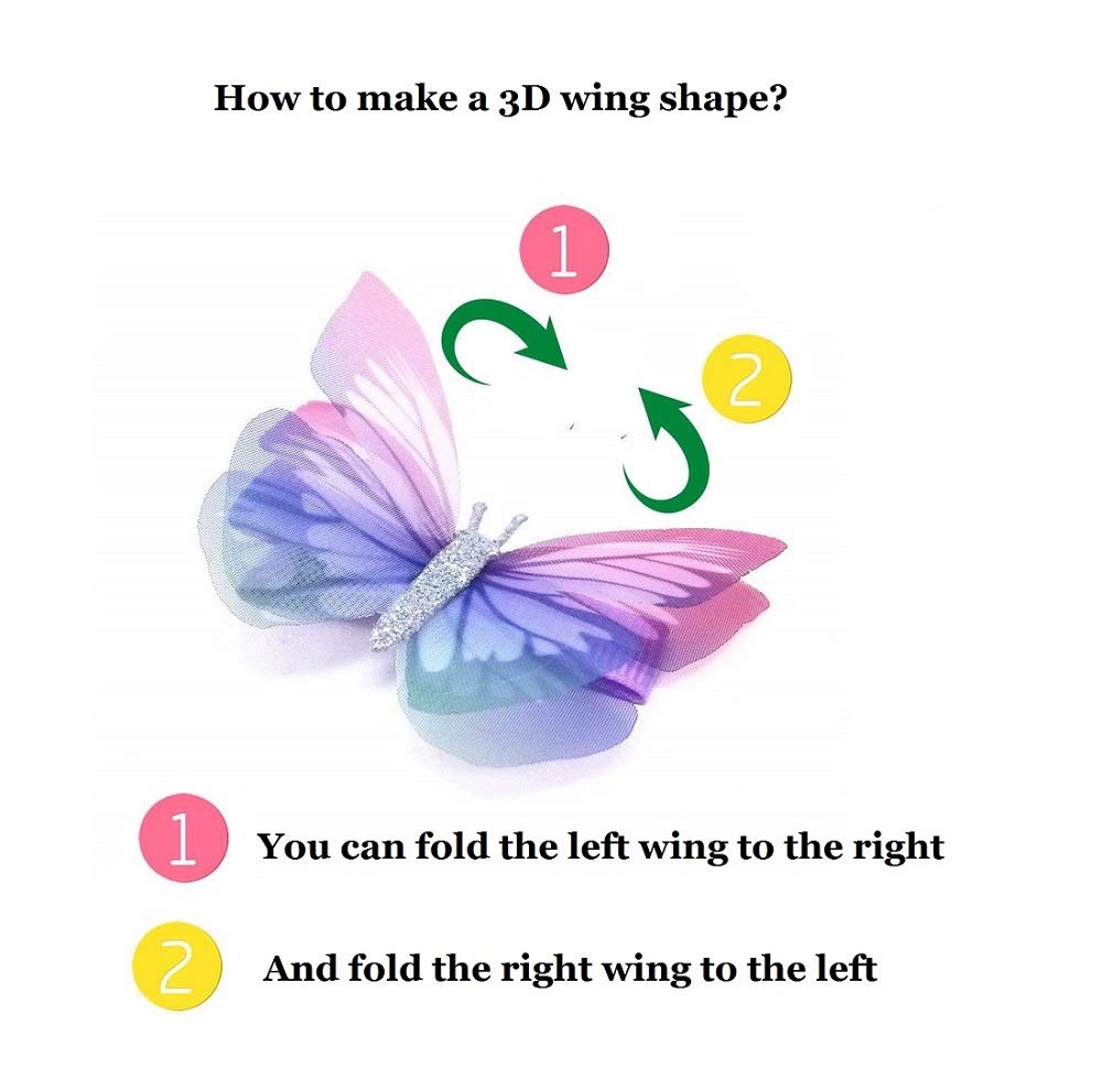 Liasun 6Pcs/pack 3D Colorful Organza Butterfly Hair Clips - Chiffon Fairy Wings - Ribbon Wrapped Cli