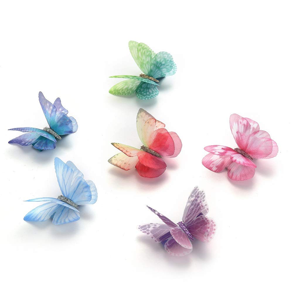 Liasun 6Pcs/pack 3D Colorful Organza Butterfly Hair Clips - Chiffon Fairy Wings - Ribbon Wrapped Cli