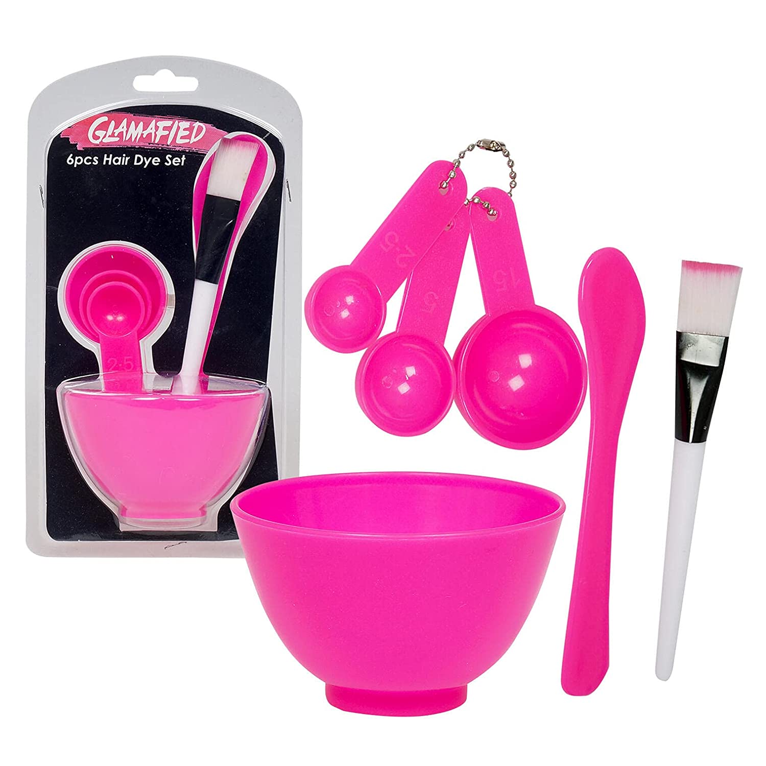 4 Seasons Glamafied 6 Pc Hair Dye Coloring Set - Measuring Spoons, Brush, Bowl, and Mixer