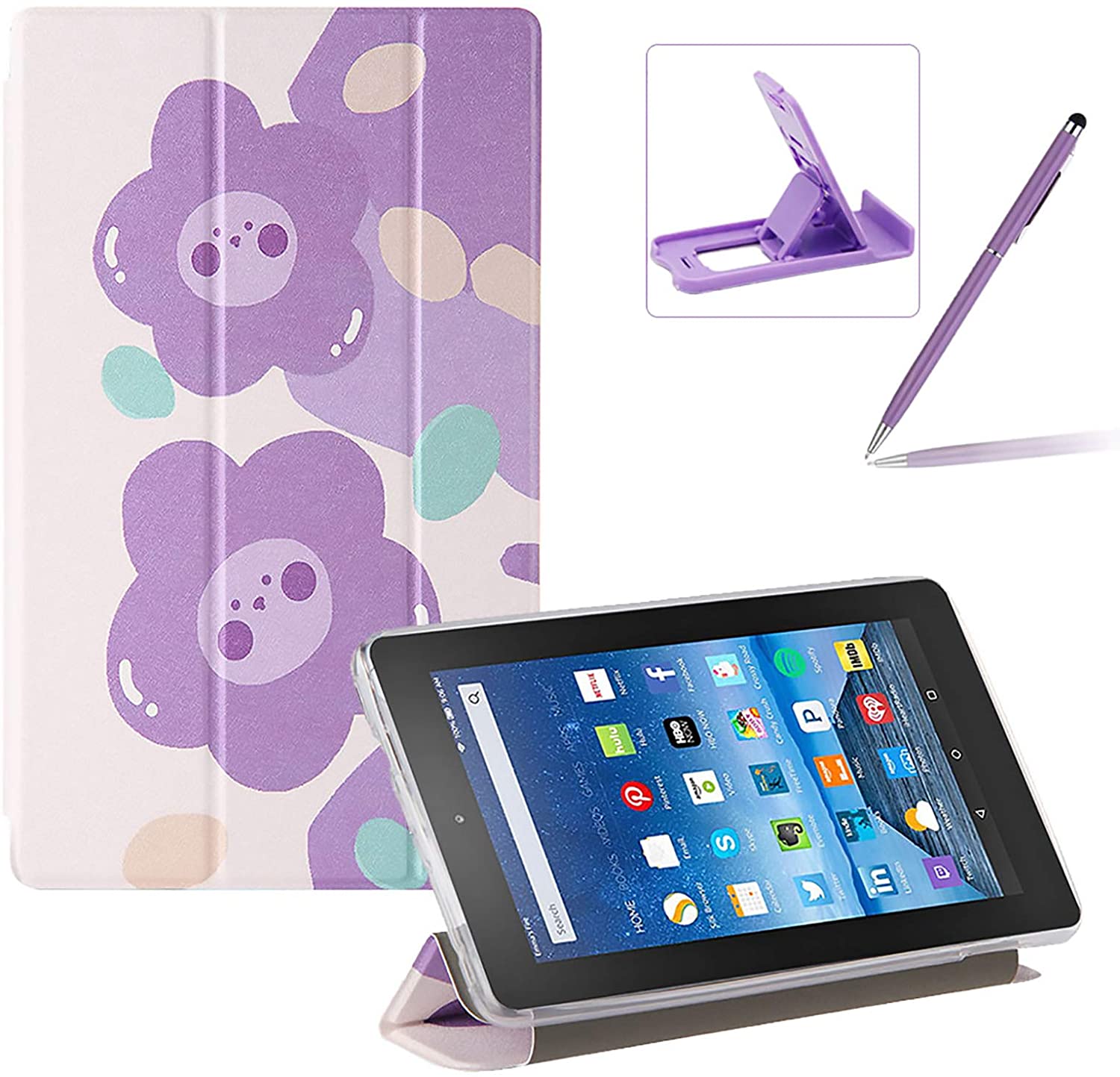 Herzzer Three Fold Leather Case for Amazon Fire HD 8 2016/2017/2018,Slim Multi-Angle View Folio Stan