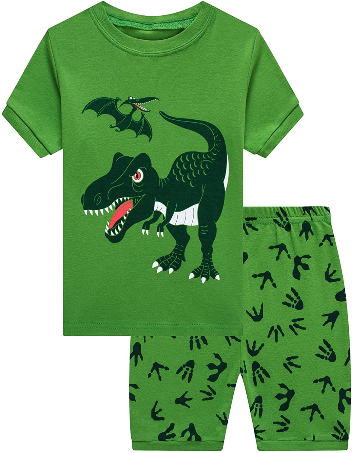 Little Boys Short Set Pajamas for Boys 100% Cotton Toddler Train Dinosaur Sleepwear Summer Clothes S
