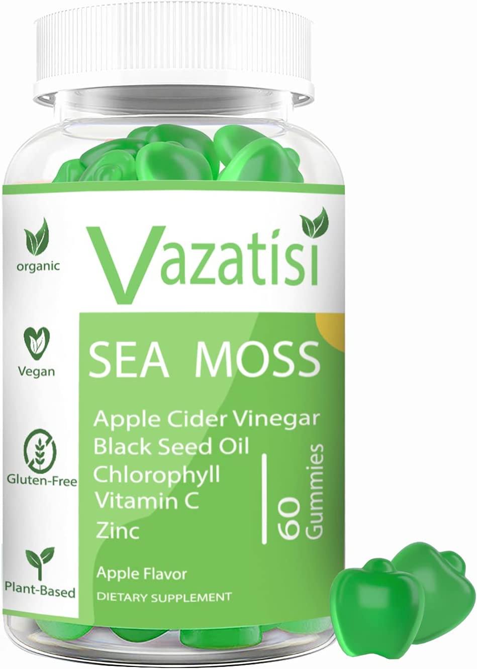 Organic Irish Sea Moss Gummies with Apple Cider Vinegar, Black Seed Oil, Chlorophyll - Thyroid, Dige