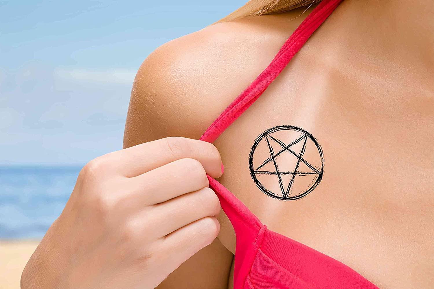 6 Sheets Temporary Tattoos Occult Symbol Reversed Pentagram over White Background Pentacle Illust Te