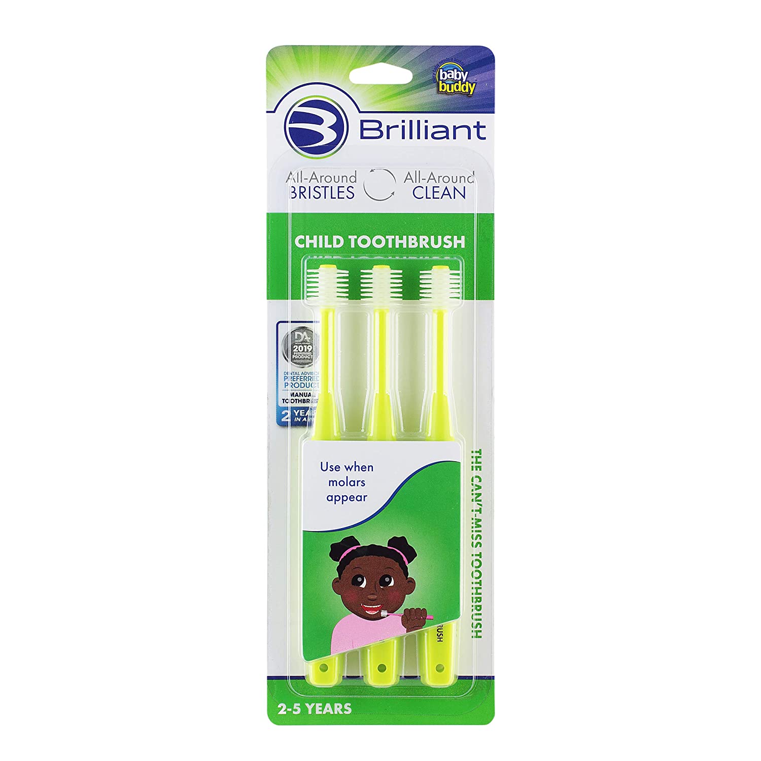 Brilliant Child Toothbrush by Baby Buddy - Ages 2-5 Years, When Molars Appear, Micro Bristles Clean 