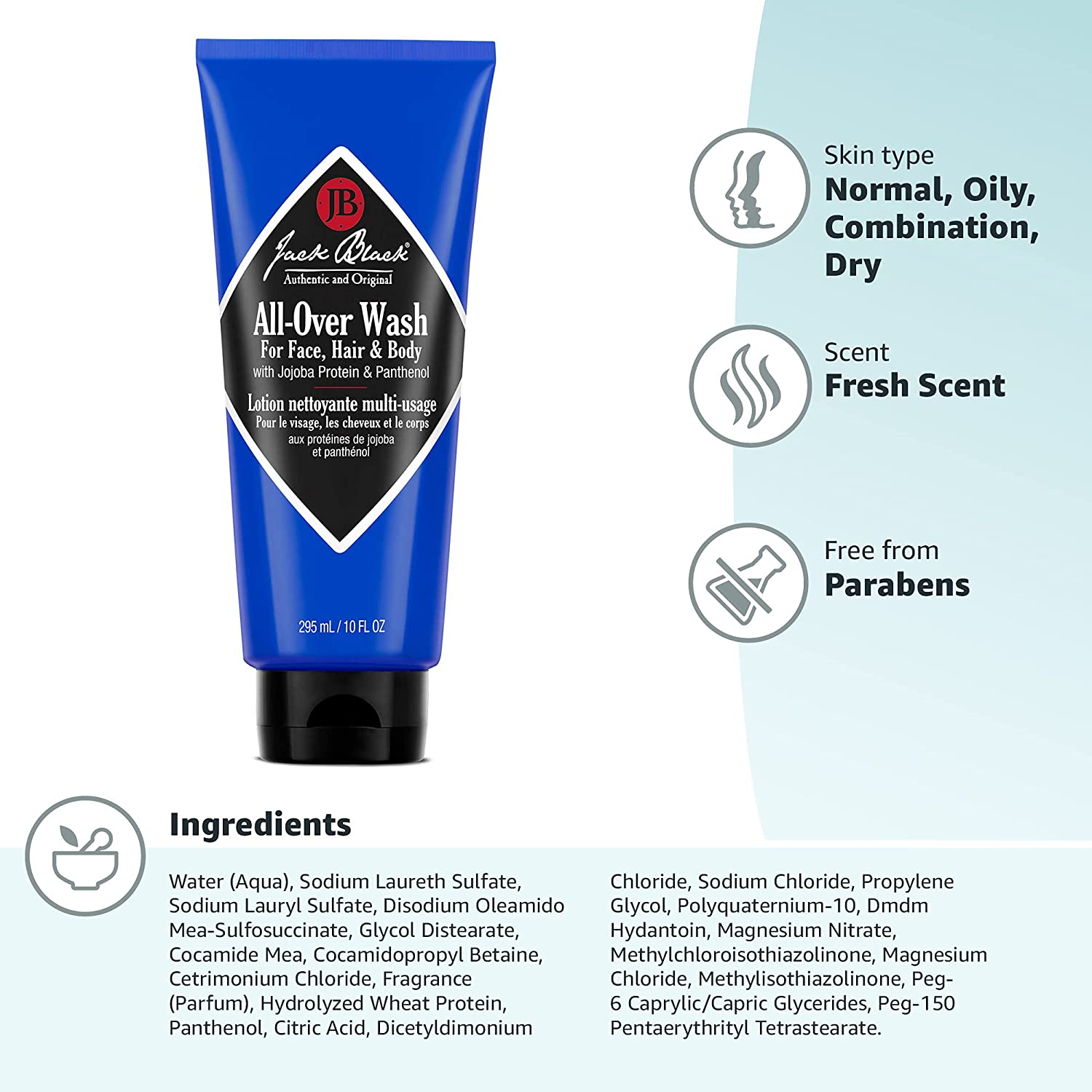 Jack Black All-Over Wash for Hair for Face, Hair & Body