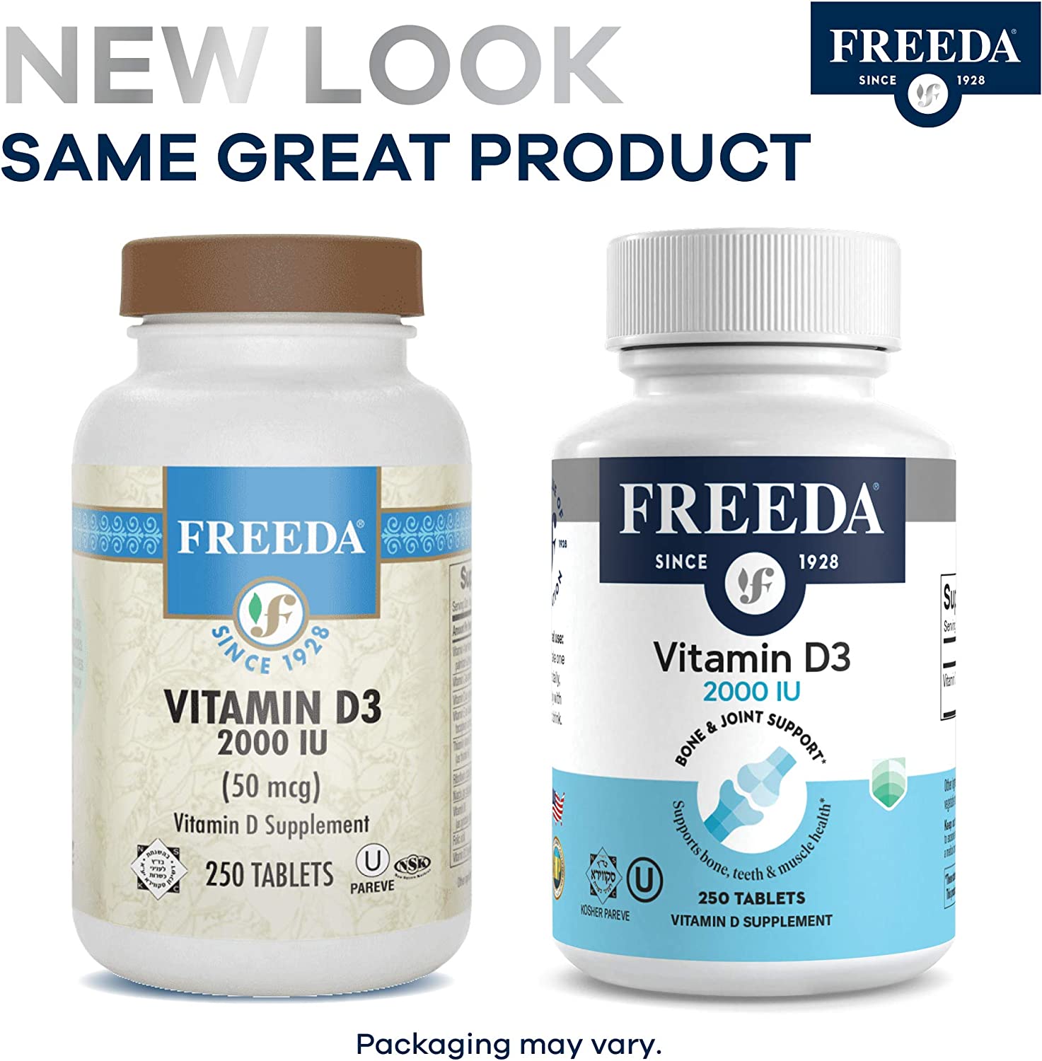 Freeda Vitamin D3 - 5000 IU - Pure High Potency Kosher Supplement Tablets - Bone and Muscle Health,