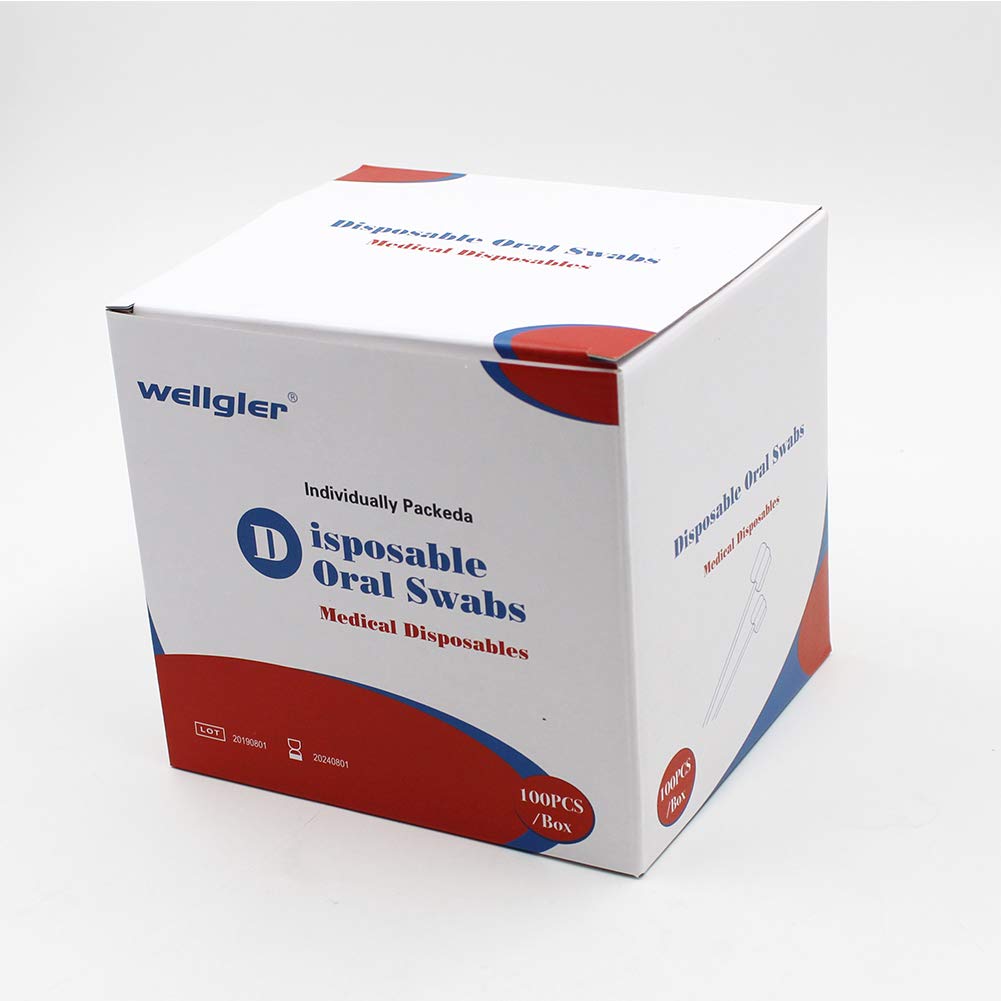 Wellgler"s Disposable Oral Swabs, Sterile Sponge Mouth Swabs (100pcs
