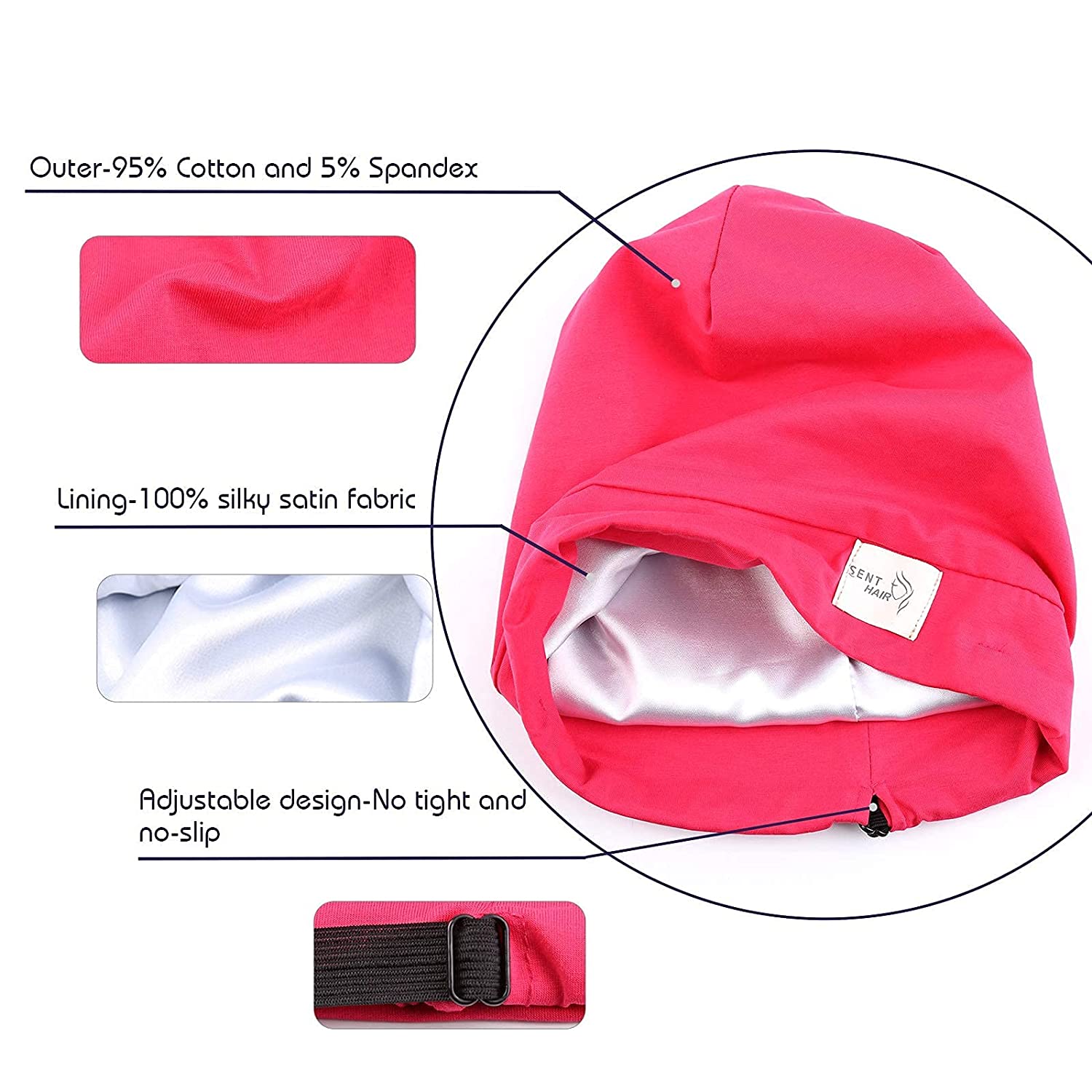 Sent Hair Kids Satin Lined Bonnet Silk Slouchy Beanie for Natural Hair Adjustable Sleep Bonnet Slap 