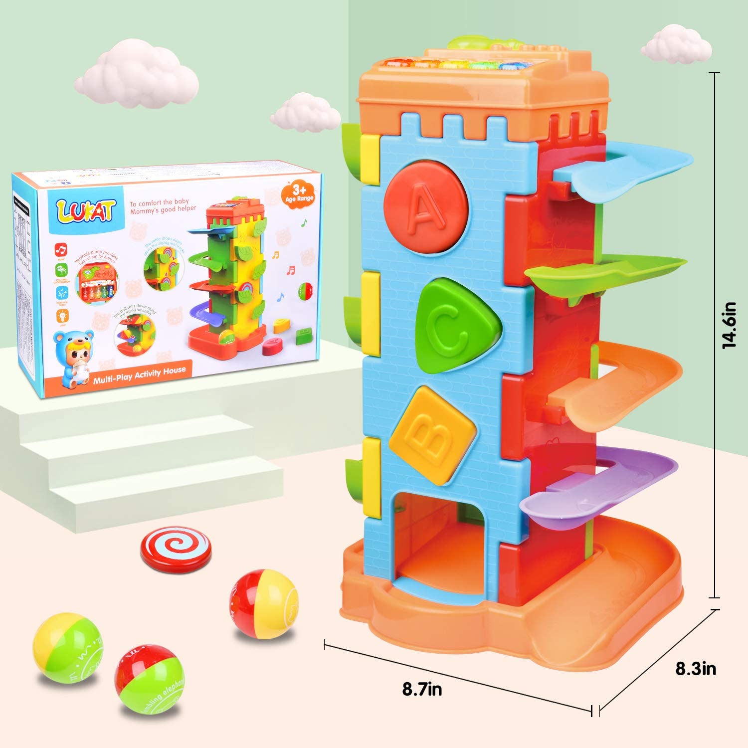 LUKAT Activity Cube Musical Toddlers Toys, 4 in 1 Piano Toy Keyboard for Toddlers, Preschool Educati