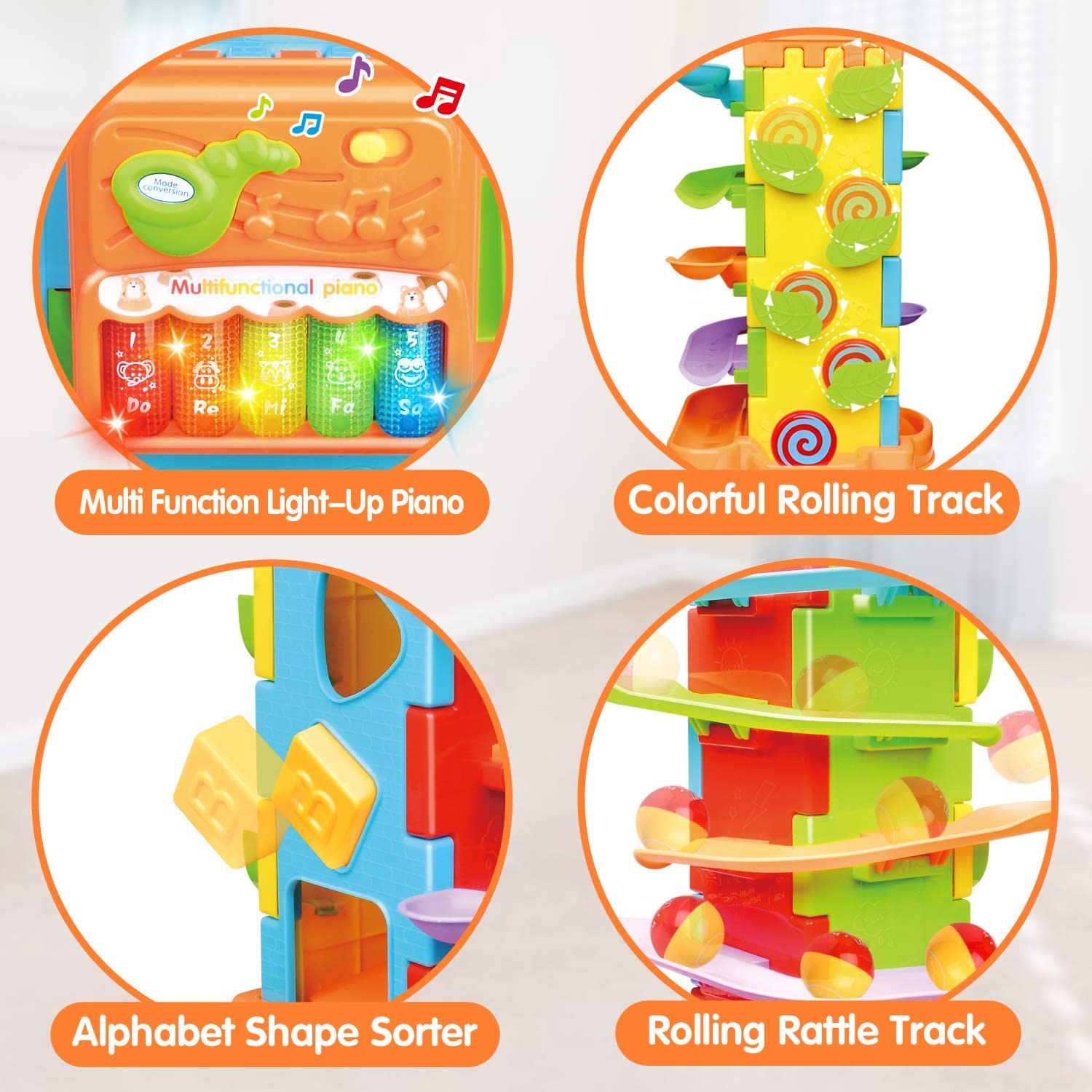 LUKAT Activity Cube Musical Toddlers Toys, 4 in 1 Piano Toy Keyboard for Toddlers, Preschool Educati