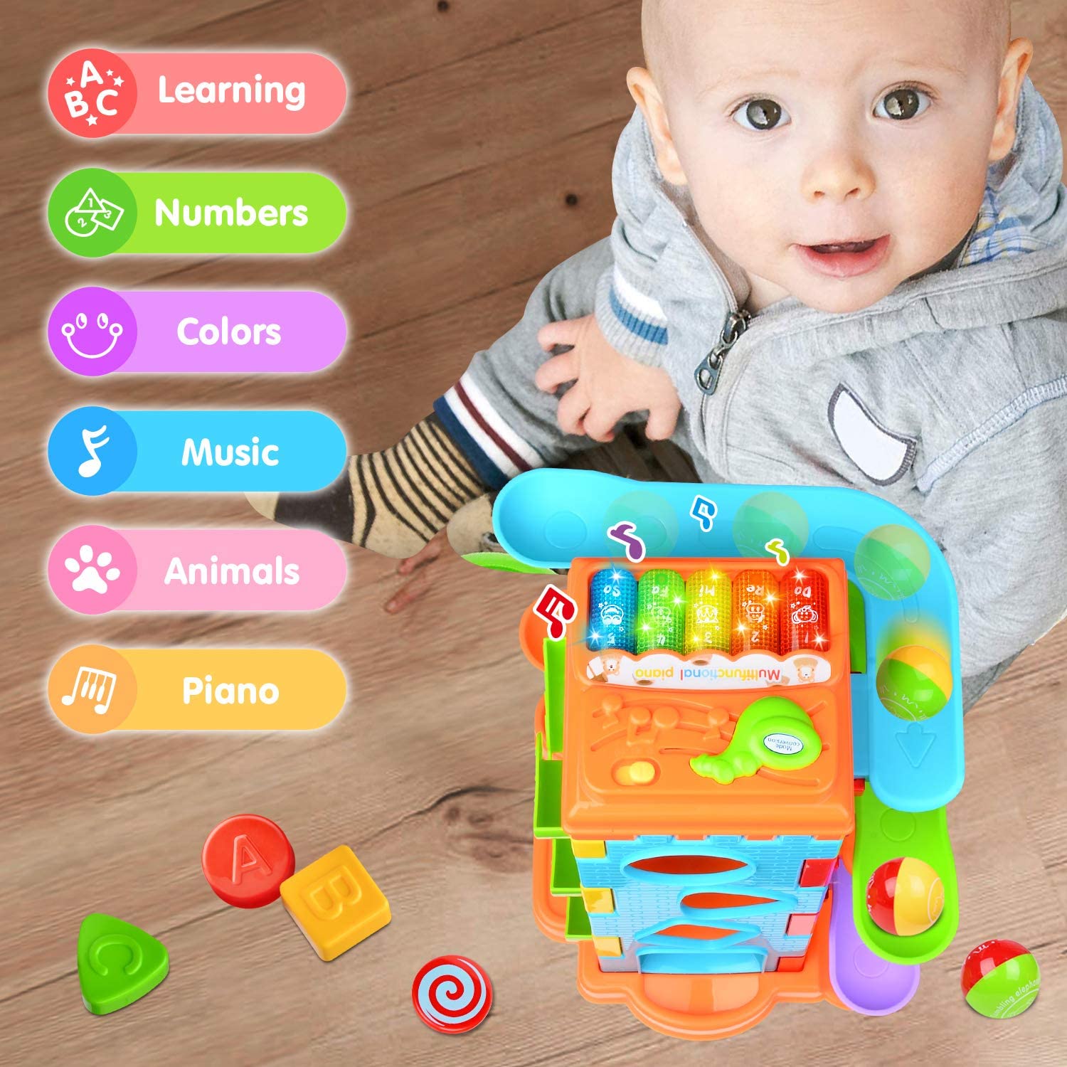 LUKAT Activity Cube Musical Toddlers Toys, 4 in 1 Piano Toy Keyboard for Toddlers, Preschool Educati