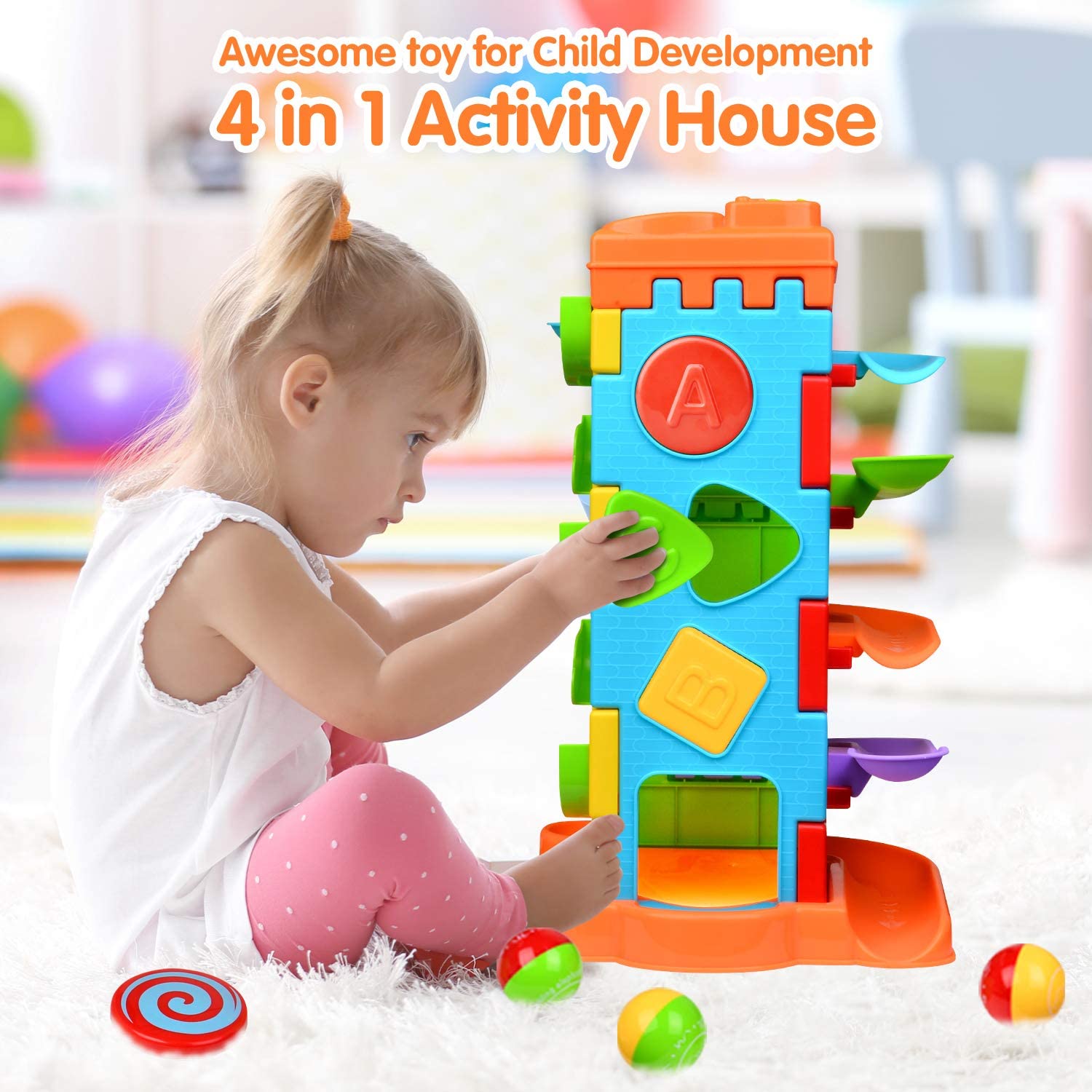 LUKAT Activity Cube Musical Toddlers Toys, 4 in 1 Piano Toy Keyboard for Toddlers, Preschool Educati