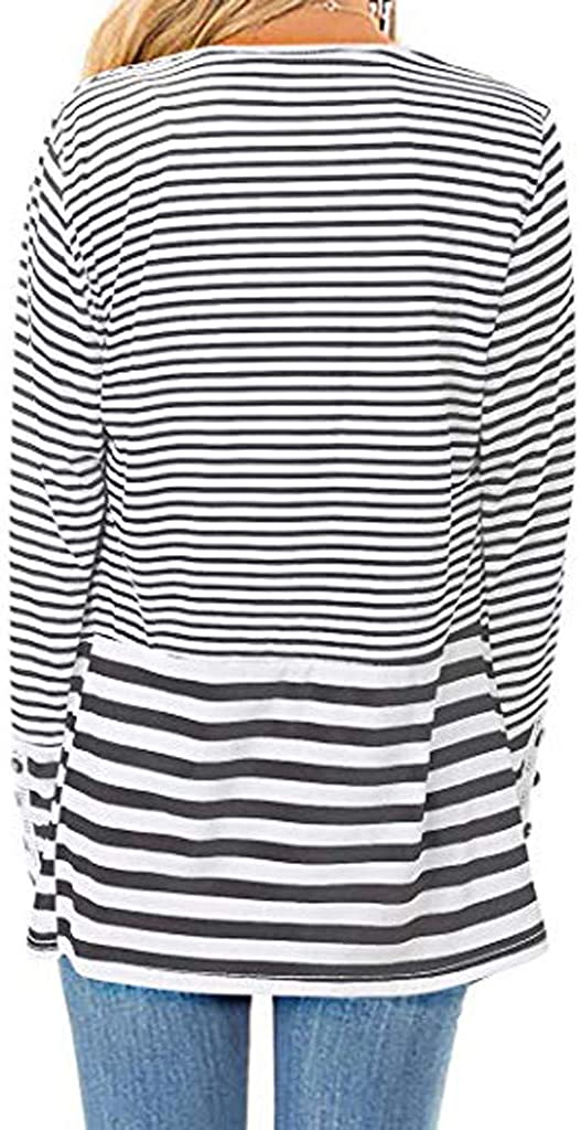 WUAI-Women Cardigans Striped Printed Open Front Kimono Loose Cardigan Coat Tops