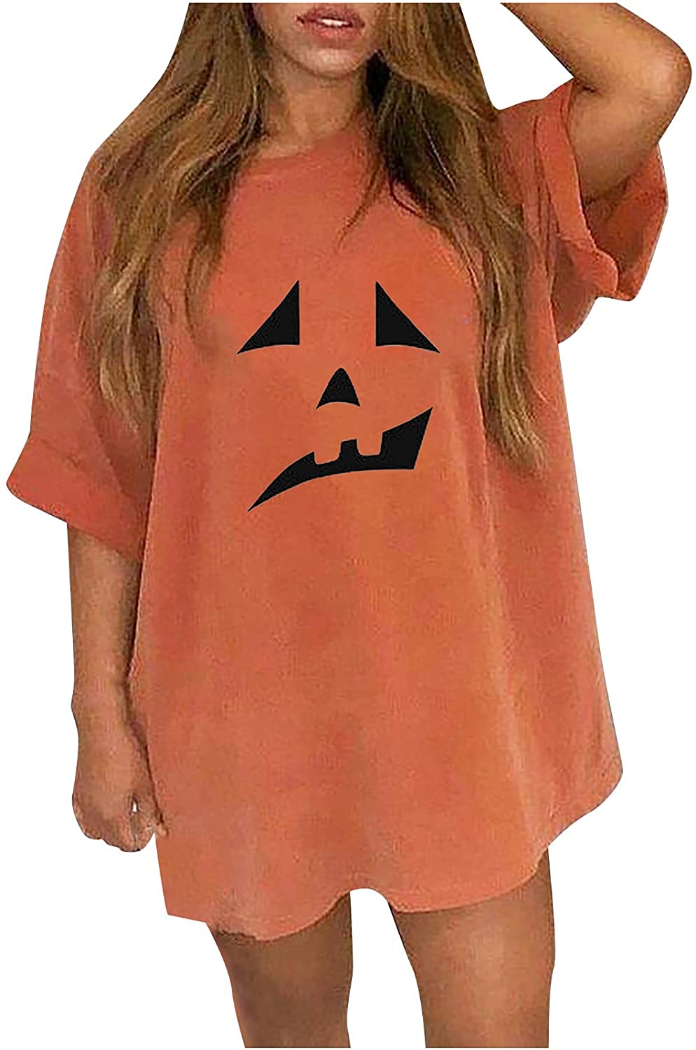 Halloween Oversized T Shirts for Women Pumpkin Print Gothic Costume Loose Graphic tees Crewneck Shor