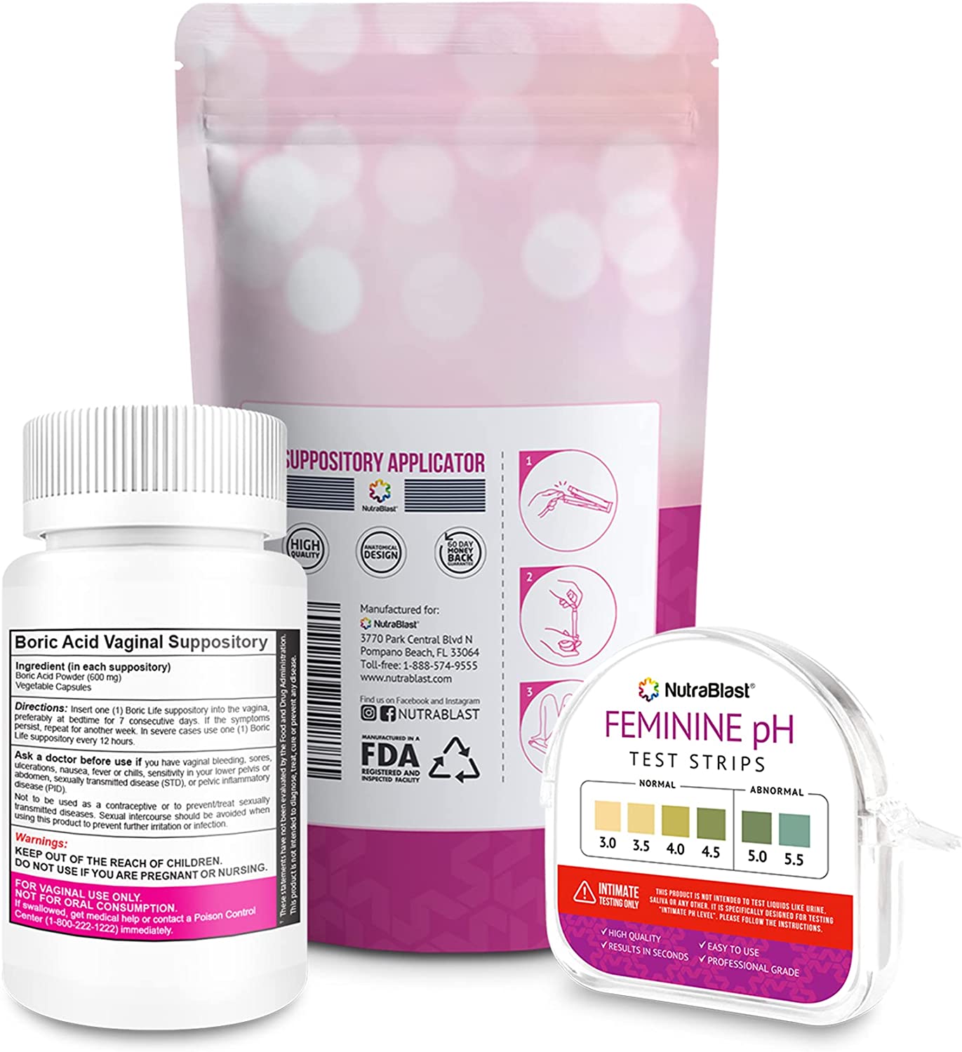 NutraBlast Boric Acid Vaginal Suppositories 600mg (30 Count) w