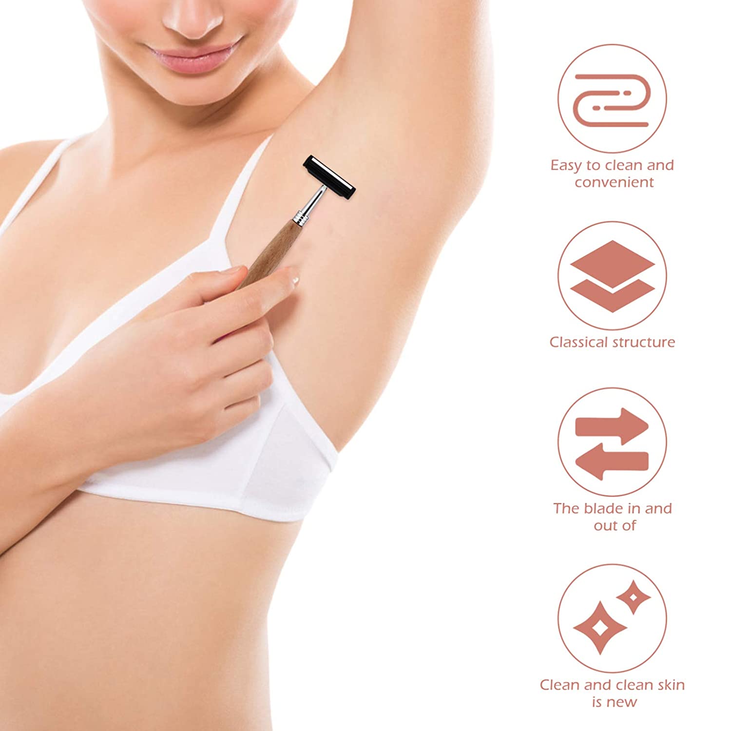 Beaupretty Safety Shaving Razor Reusable Eco Friendly Razor with Long Natural Bamboo Handle Wood Saf