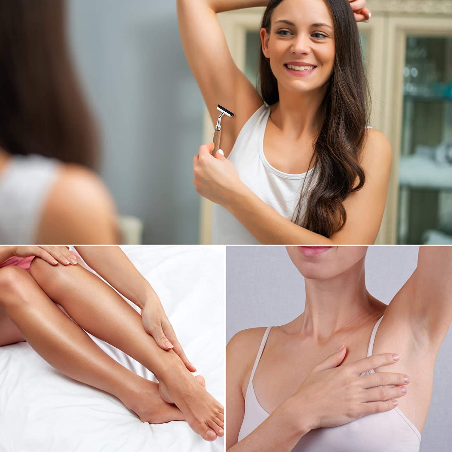 Beaupretty Safety Shaving Razor Reusable Eco Friendly Razor with Long Natural Bamboo Handle Wood Saf