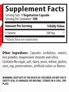 Muscle Enhancer for Men - L-Taurine 500MG - Taurine Made in USA - 2 Bottle (200 Capsules)