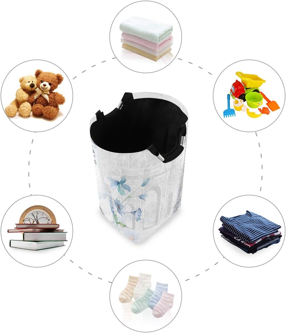 Kaariok White French France Paris Scenery Eiffel Tower Post Stamps Laundry Hamper with Handles Water