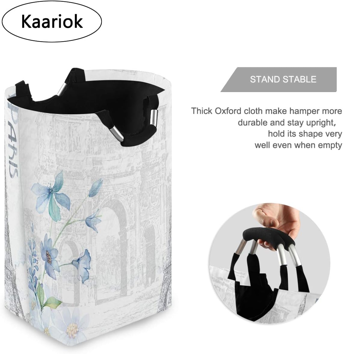 Kaariok White French France Paris Scenery Eiffel Tower Post Stamps Laundry Hamper with Handles Water