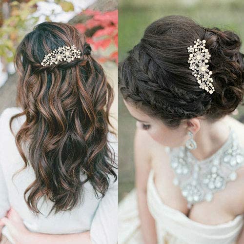 EVER FAITH Bridal Silver-Tone Flower Simulated Pearl Clear Austrian Crystal Hair Comb