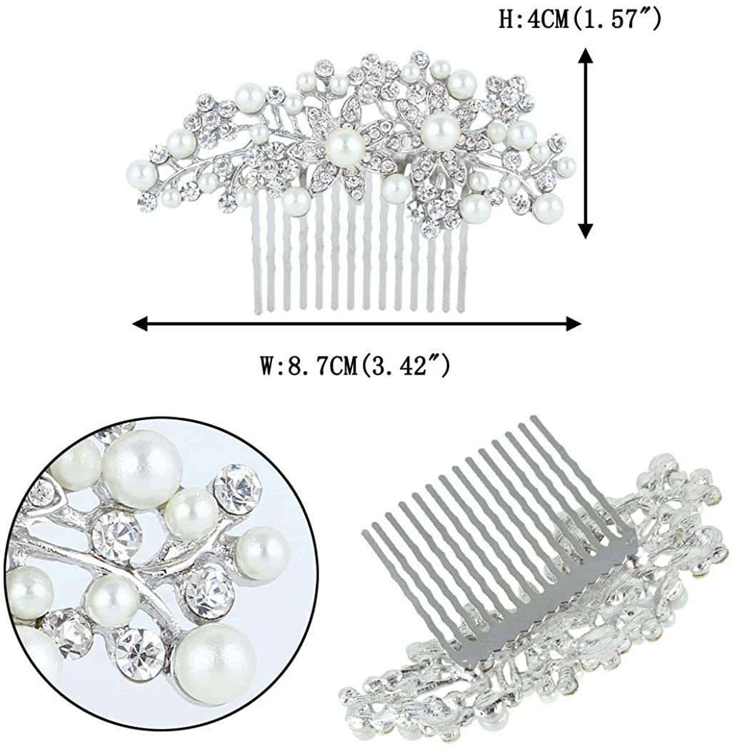 EVER FAITH Bridal Silver-Tone Flower Simulated Pearl Clear Austrian Crystal Hair Comb
