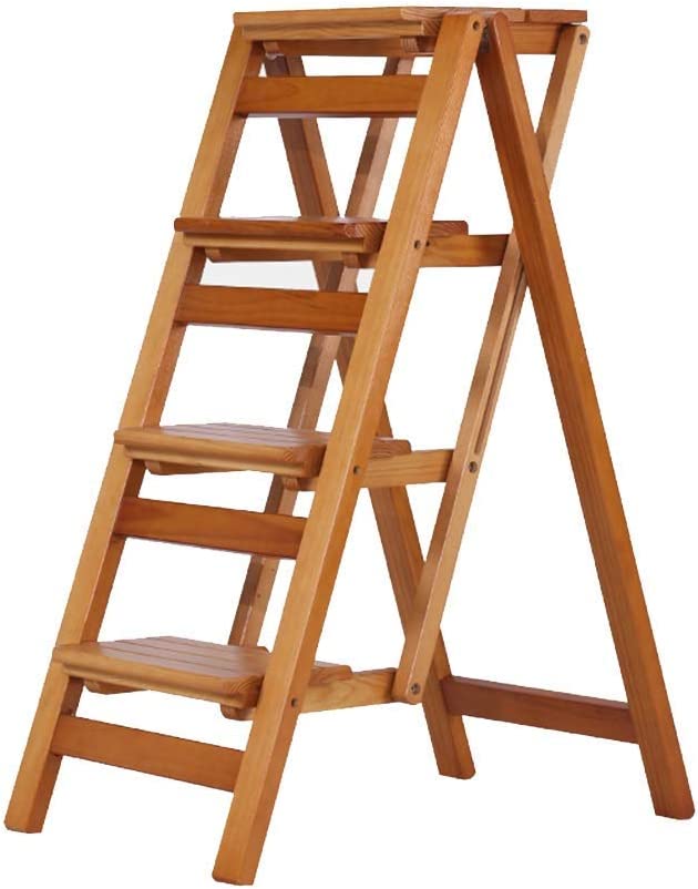 DINGZXC Step Stool Wood Stepstool, Foldable Living Room Bar Stool, Portable Cloakroom Kitchen Office